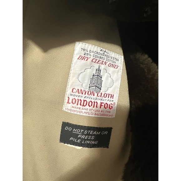 London Fog Men Double Breasted Pea Coat Tan Faux Fur Collar Size 40 REG VINTAGE - Picture 5 of 8